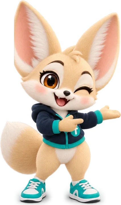 Tini the fennec fox pointing to the side